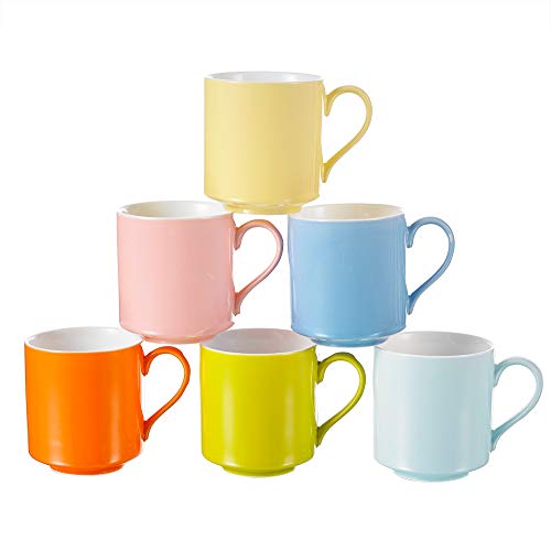 Panbado Juego de Tazas de Café/Té de Porcelana 6 x Tazas de Cerámica de 6 Colores 370 ml (12 * 8,8 * 9,3 cm), Vasos de Agua/Leche para Hogar, Fiesta, Oficina, Regalo para Cumpleaños, Festival