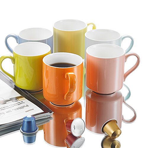 Panbado Juego de Tazas de Café/Té de Porcelana 6 x Tazas de Cerámica de 6 Colores 370 ml (12 * 8,8 * 9,3 cm), Vasos de Agua/Leche para Hogar, Fiesta, Oficina, Regalo para Cumpleaños, Festival