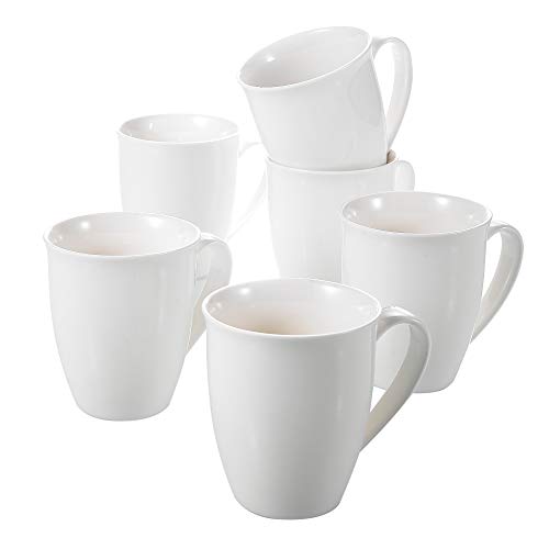 Panbado Juegos de Tazas de Café/Té de Porcelana Blanca 6 x Tazas de Cerámica, 310 ml (12 * 8.8 * 10 cm), Juegos de Vajillas de Agua/Leche para Hogar, Oficina, Fiesta, Regalo para Cumpleaños, Festival