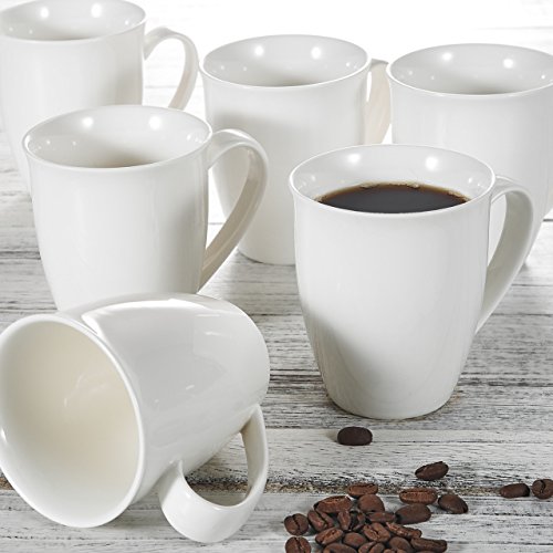 Panbado Juegos de Tazas de Café/Té de Porcelana Blanca 6 x Tazas de Cerámica, 310 ml (12 * 8.8 * 10 cm), Juegos de Vajillas de Agua/Leche para Hogar, Oficina, Fiesta, Regalo para Cumpleaños, Festival