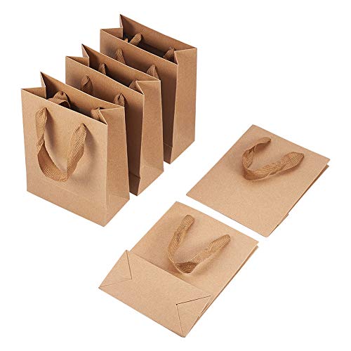 PandaHall 10Pcs Rectangular Brown Kraft Paper Bags 16x12x5.7cm Bolsas de Regalo de Burlywood Bolsa de Compras al por Menor Bolsa de Fiesta Bolsa de mercancía con Asas de cordón de Nailon