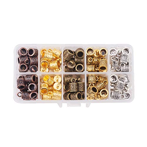 PandaHall Elite 100pcs 5 Colores Extremo Tapa Terminlaes de Cordón de Aleación con Agujero de 3mm para Hacer Pulseras Collares bisuteria Accesorios componentes de Joyas