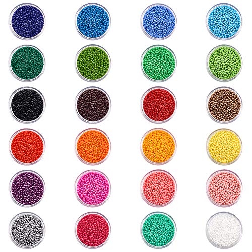 PandaHall Elite - Cuentas redondas de cristal con agujero de 0,3 mm, 384 g, 12/0 2 mm, 24 colores mezclados, espaciador pequeño para pulseras, collares, joyería