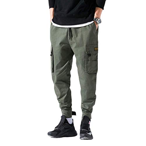 Pantalones de Combate del ejército de pantalón Regular Cargo de los Hombres Pantalones Ajustables con Apertura de Tobillo Sueltos Pantalones Casuales con cordón Multi-Bolsillo