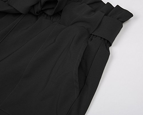 Pantalones de Mujer con Cinturón Elástico Decorado con Un Lazo para Primavera Verano Negro M Claf1011-1