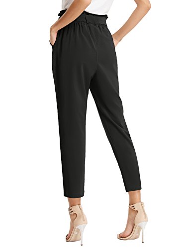 Pantalones de Mujer con Cinturón Elástico Decorado con Un Lazo para Primavera Verano Negro M Claf1011-1