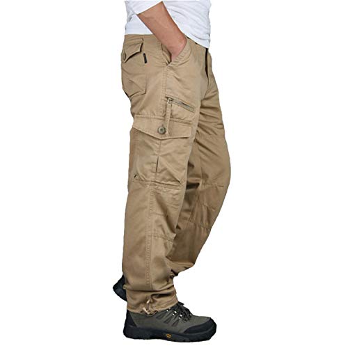 Pantalones de Trabajo de Combate de Carga para Hombres Primavera y otoño Color sólido Pierna Recta Multibolsillos Pantalones de Calle Holgados y cómodos, Informales, de Gran tamaño 3XL