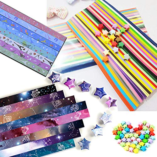 Papel Origami Star(3230 Hojas),Doble Cara Origami Estrellas,Lucky Star Tira,Origami Papel Estrellas,Tiras De Papel Con Purpurina Para Origami,Origami Paper Craft Papel Plegable Starry Sky Papel