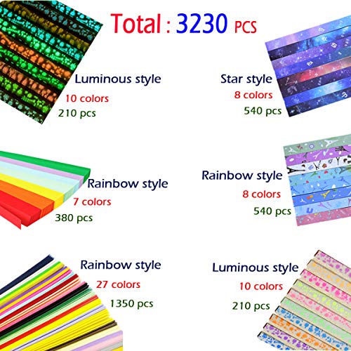 Papel Origami Star(3230 Hojas),Doble Cara Origami Estrellas,Lucky Star Tira,Origami Papel Estrellas,Tiras De Papel Con Purpurina Para Origami,Origami Paper Craft Papel Plegable Starry Sky Papel