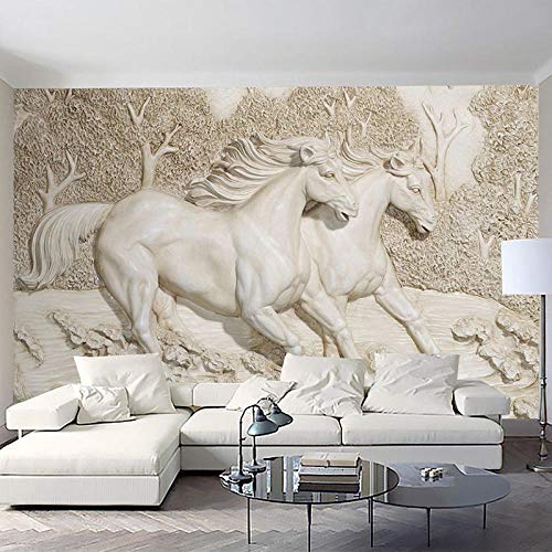 Papel pintado mural personalizado 3D estéreo relieve caballo blanco foto murales de pared sala de estar clásica TV telón de fondo decoración del hogar pinturas de pared-300x210cm