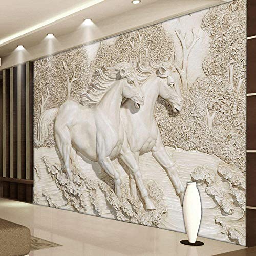 Papel pintado mural personalizado 3D estéreo relieve caballo blanco foto murales de pared sala de estar clásica TV telón de fondo decoración del hogar pinturas de pared-300x210cm