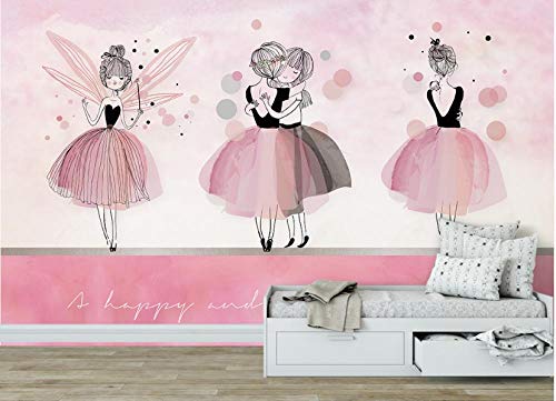 Papel Pintado No Tejido Póster Ins Rosa Bailarina Niña Niños Habitación Dormitorio Sala Decoración Mural-400 * 280 Cm