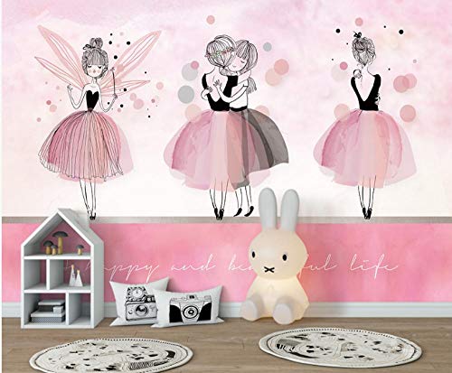 Papel Pintado No Tejido Póster Ins Rosa Bailarina Niña Niños Habitación Dormitorio Sala Decoración Mural-400 * 280 Cm