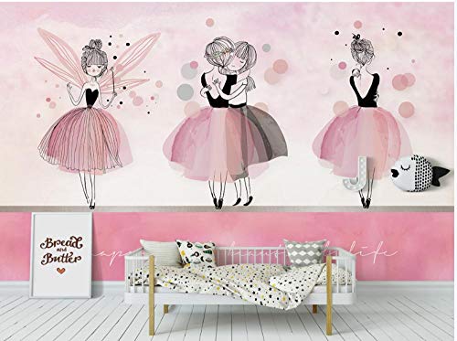 Papel Pintado No Tejido Póster Ins Rosa Bailarina Niña Niños Habitación Dormitorio Sala Decoración Mural-400 * 280 Cm