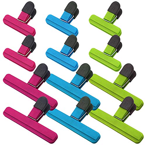 Paquete de 12 clips para bolsas de chips, SourceTon resistentes para alimentos (6 grandes y 6 pequeños) colores surtidos para bolsas de café y alimentos