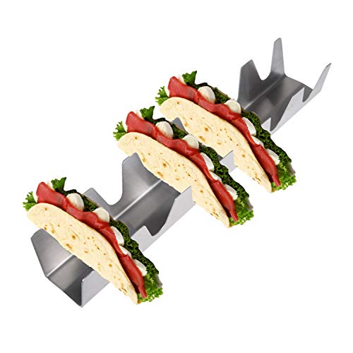 Paquete de 2 Soportes para Tacos de Acero Inoxidable Kare & Kind – Cada Rejilla Soporta hasta 6 Tacos Cada Uno – Seguro para el Horno, Parrilla y Lavavajillas – Tacos Suaves, Tortillas, Burritos