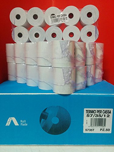 Paquete de 50 rollos térmicos 57 x 35 mm homologados para registrador de caja papel térmico 1ª calidad