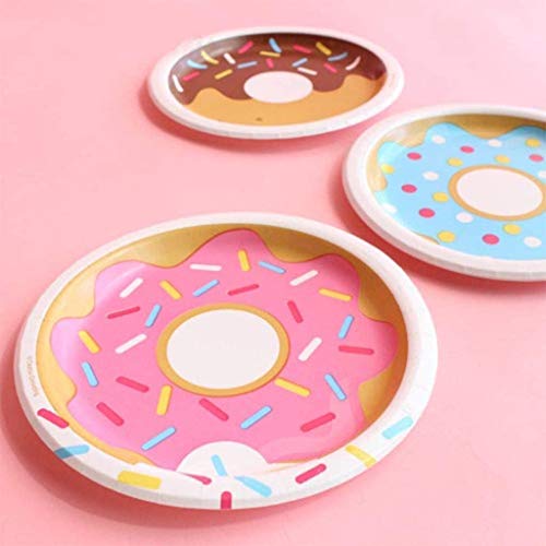 Paquete de 80 Vajilla de Fiesta de Donut, Party Platos de Papel Servilletas Vasos Servilletas Tazas Utensilios Donut Boda Cumpleaños Fiesta 8 Invitados