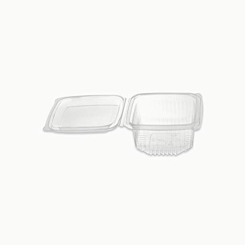 Paquete de Envases Con Tapa Bisagra Rectangular Transparente - Ideal para ensalada, para comida rápida o fruta - Capacidad 370cc PP 50 unidades