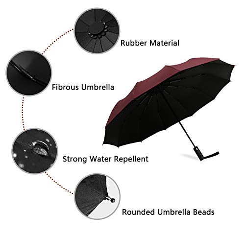 Paraguas a Prueba de Viento Paraguas de Negocios Paraguas automático Plegable Reforzado Paraguas Resistente a la Intemperie Mujeres Mujeres Paraguas de Viaje Ligero Hombres (Vino Tinto)