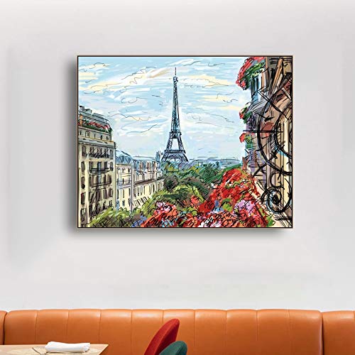 Paris Tower Wall Art Canvas ng Abstract Landscape Wall Picture City Art impresión en Lienzo-Sin marco30x24cm