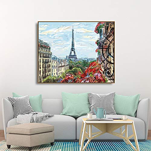 Paris Tower Wall Art Canvas ng Abstract Landscape Wall Picture City Art impresión en Lienzo-Sin marco30x24cm