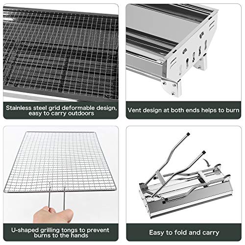 Parrilla de carbón de acero inoxidable, parrilla plegable portátil, parrilla de carbón profesional para barbacoa, picnic para acampar al aire libre (5-10 personas)