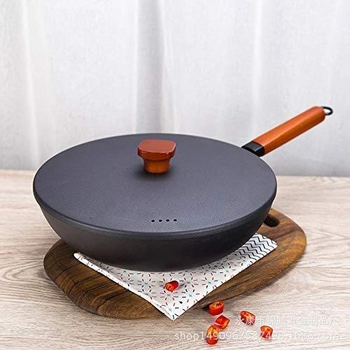 parrilla de teppanyaki, wok de hierro, pulido a mano sin humo aceitoso, sartén antiadherente, cocina de inducción de estufa de gas universal, diámetro de boca de olla, wok de 30 cm