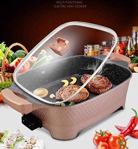 Parrilla teppanyaki, Wok antiadherente eléctrico con tapa - Calentamiento rápido con control de temperatura preciso, 1500W