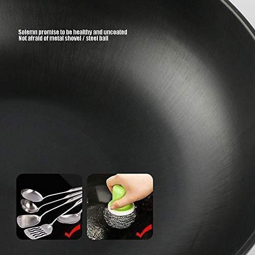 Parrilla teppanyaki, Wok de acero inoxidable de hierro fundido, sin humos, sin revestimiento, buen almacenamiento, adecuado para horno eléctrico Diámetro de la estufa de gas 34cm Wok, 34cm