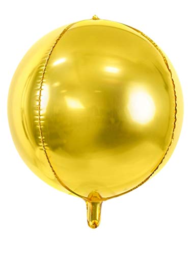 Partydeco - Globo Mylar Foil Redondo Dorado Metalizado, diámetro 45 cm, Dorado, 40 cm