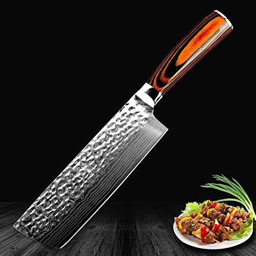 Patrón de la Cocina del Cocinero del Cuchillo japonés de Damasco láser Hecha a Mano del Cuchillo de Cocina Carne Cortada Nakiri Gyuto Cuchillo de Carnicero Antiadherente Kn