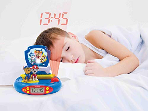 Patrulla Canina Paw Patrol Chase Reloj proyector, Luz de Noche incorporada, proyección de Tiempo en el Techo, Efectos de Sonido, Funciona con batería, Azul/Rojo, Multicolor (Lexibook RP500PA)