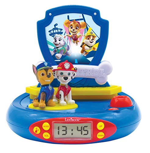 Patrulla Canina Paw Patrol Chase Reloj proyector, Luz de Noche incorporada, proyección de Tiempo en el Techo, Efectos de Sonido, Funciona con batería, Azul/Rojo, Multicolor (Lexibook RP500PA)