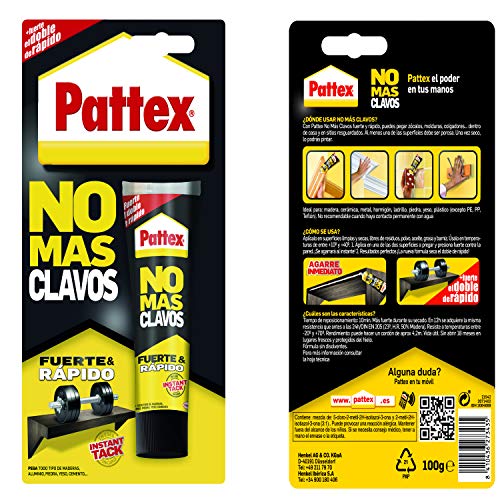 Pattex No Más Clavos Original, adhesivo de montaje resistente, pegamento extrafuerte para madera, metal y más, adhesivo blanco instantáneo, 1 tubo x 100 g