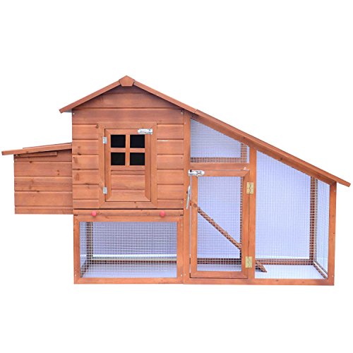 Pawhut Gallinero Corral de Madera para Exteriores Jaula para Gallinas Pollos con Bandeja Extraíble Caja de Huevo Resistente al Agua 190x66x116 cm