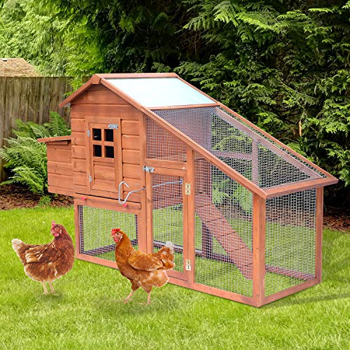 Pawhut Gallinero Corral de Madera para Exteriores Jaula para Gallinas Pollos con Bandeja Extraíble Caja de Huevo Resistente al Agua 190x66x116 cm