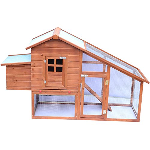 Pawhut Gallinero Corral de Madera para Exteriores Jaula para Gallinas Pollos con Bandeja Extraíble Caja de Huevo Resistente al Agua 190x66x116 cm