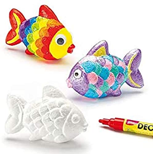 Peces de poliestireno que los niños pueden pintar y decorar para crear diseños 3D (pack de 6).