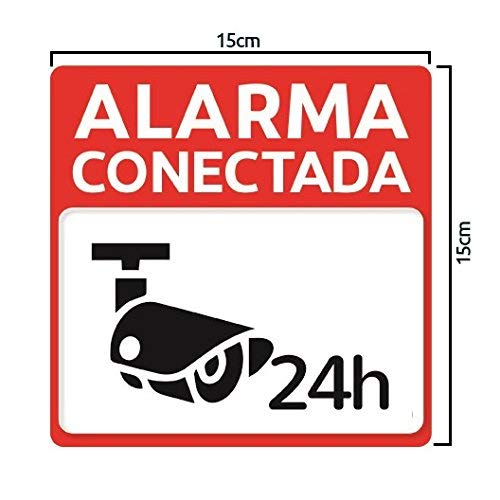 Pegatina adhesiva disuasoria alarma cámaras de vigilancia Alarma conectada 24 horas. Pegatina hogar. Cartel disuasorio alarma Pegatina exterior vigilancia Facil pegar