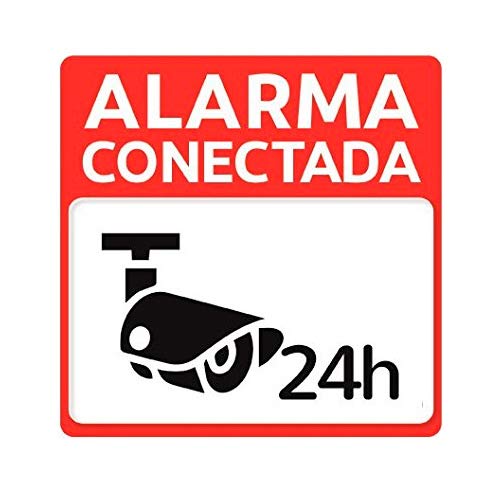 Pegatina adhesiva disuasoria alarma cámaras de vigilancia Alarma conectada 24 horas. Pegatina hogar. Cartel disuasorio alarma Pegatina exterior vigilancia Facil pegar