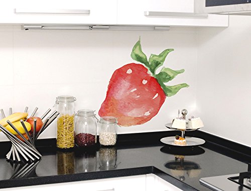 Pegatina de pared de cocina Fresa con un aspecto moderno de acuarela cocina de frutas powerfood comida sana postre cocina azulejos platos de frutas cocina decoración comedor hora del café hora del té