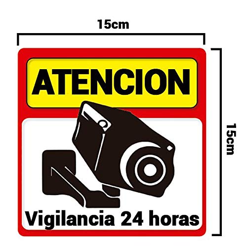 Pegatina disuasoria atención vigilancia 24 horas alarma conectada Vinilo decorativo Apto uso exterior Cartel camara vigilancia-seguridad Disuasorio