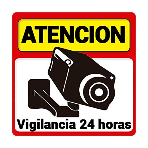 Pegatina disuasoria atención vigilancia 24 horas alarma conectada Vinilo decorativo Apto uso exterior Cartel camara vigilancia-seguridad Disuasorio