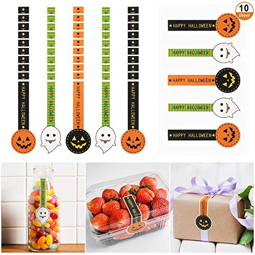 Pegatinas de Regalo de Halloween en Calabaza 10 Hojas Etiquetas Adhesivas de Regalo de Fiestas Pegatinas Selladas para Bolsas de Dulce, Cajas de Aperitivos, Sobre de Felicitación