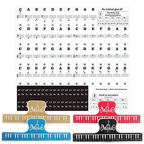 Pegatinas Para Pianos O Teclados Pegatinas Para Teclados Etiqueta Engomada Del Teclado De Piano Pegatina Teclado Electrónico Para 37/49/54/61/88 Teclas Y 4 Pinzas De Música Para Partituras