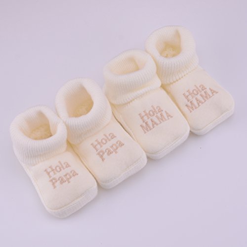 PEKITAS Pack 2 Pares Bebe Niña Patucos Zapatos Con Letras Bordadas 80% Acrílico 20% Algodón 0 a 3 Meses Fabricado En Portugal