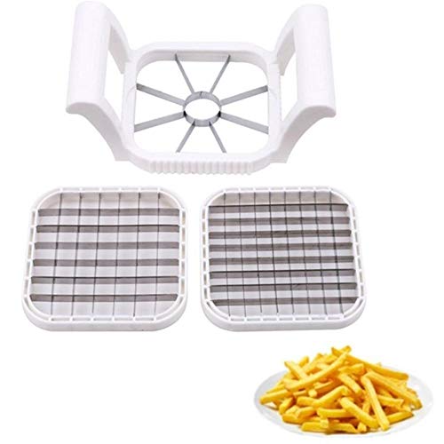 Pelador de Verduras Vegetal patata cortador de la fruta trituradoras de chips de manzana pera fritas Patatas cortador 3pcs / set utensilios de cocina de acero inoxidable (Color : Silver)