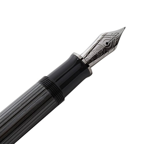 Pelikan Pluma estilográfica de lujo M805 línea Souveraen Stresemann, plumín EF en oro blanco rodiado, gris antracita y negro - 957654