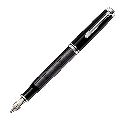 Pelikan Pluma estilográfica de lujo M805 línea Souveraen Stresemann, plumín EF en oro blanco rodiado, gris antracita y negro - 957654